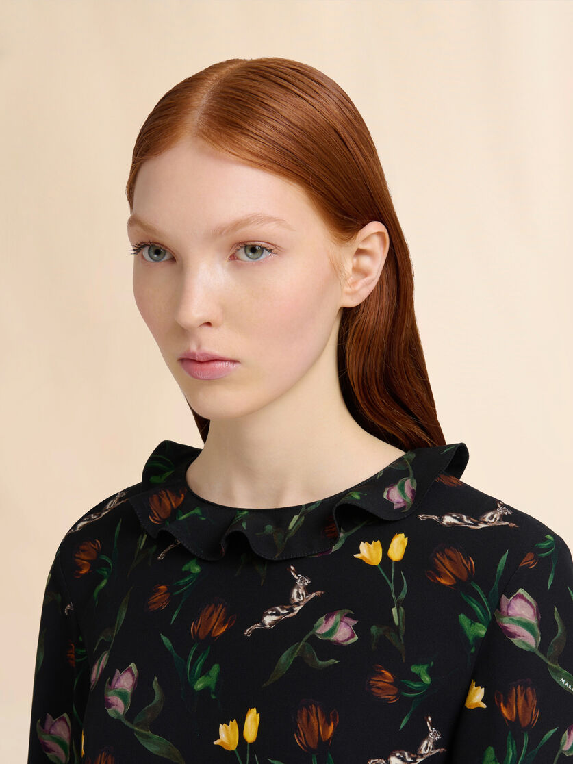 Black envers satin maxi dress with Tulips and Hares print - Dresses - Image 4
