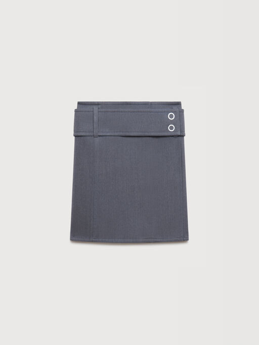 Grey wool wrap skirt with wide belt - Skirts