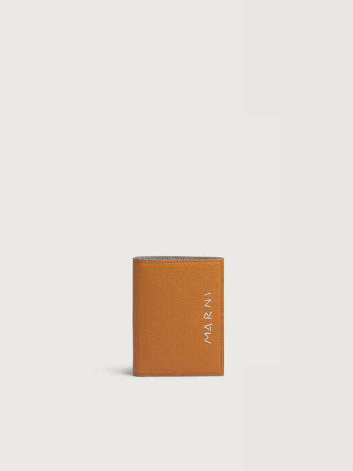 ブラウン レザー製 二つ折りウォレット、Marni Mending刺繍入り - 財布