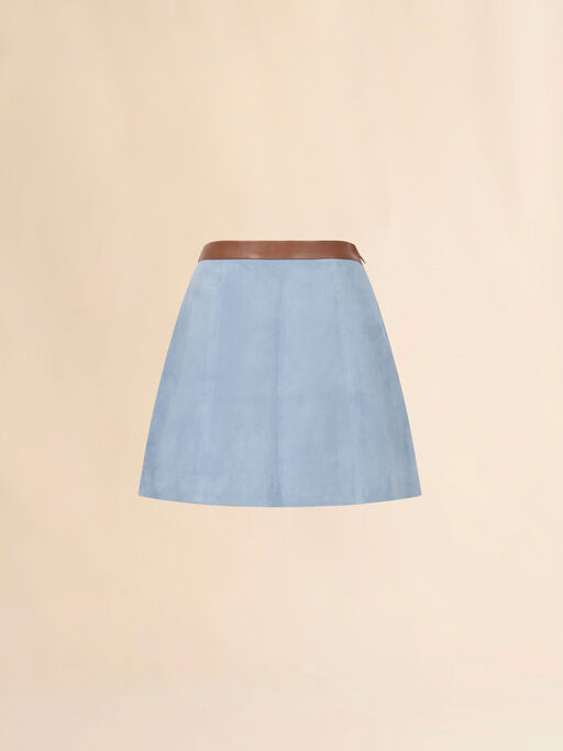 Light blue suede flared mini skirt - Skirts