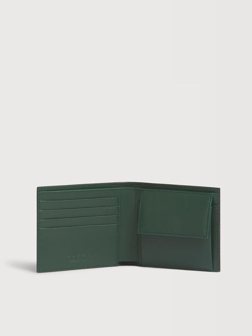 Schwarze Bifold-Brieftasche aus Leder mit Kontrastn&auml;hten - Brieftaschen