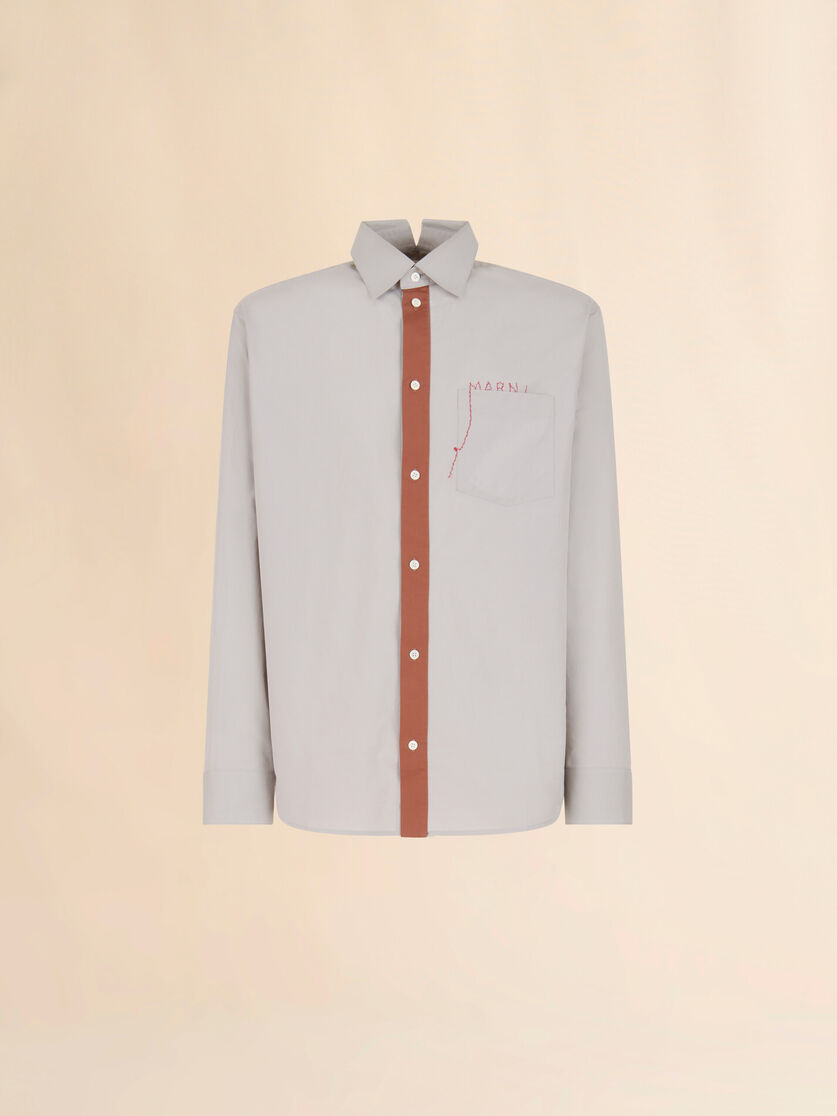 Brown cotton poplin shirt with Marni Mending logo - Shirts - Image 1