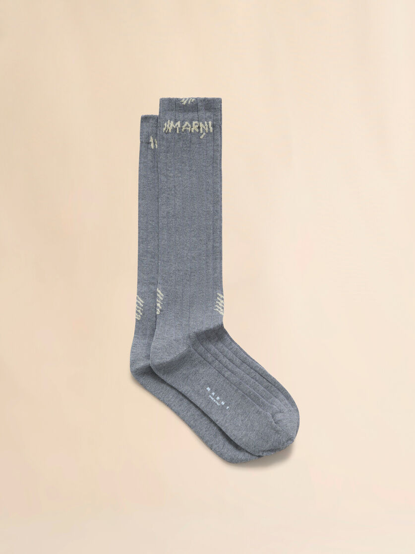 Light blue ribbed cotton socks with Marni Mending - Socks - Image 1