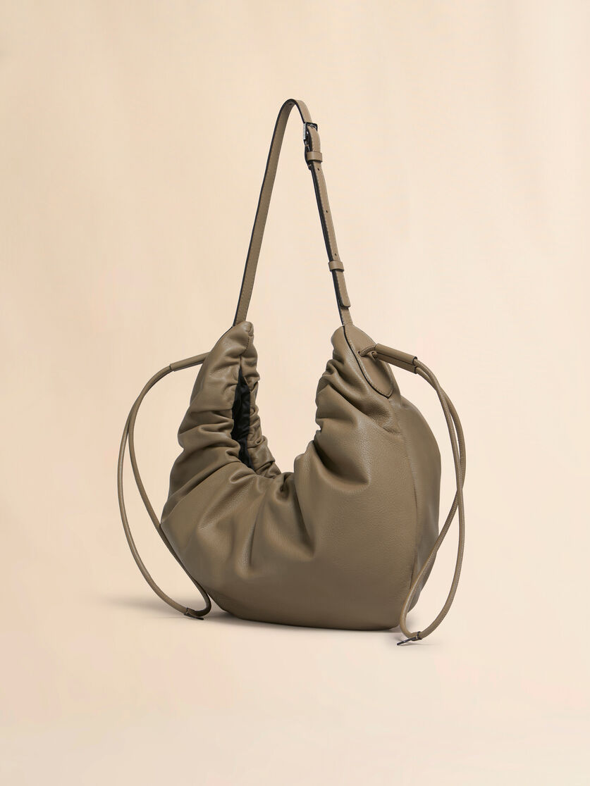 Taupe leather Scrunchie small hobo bag - Shoulder Bags - Image 3