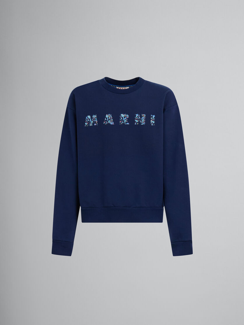 Blue bio cotton sweatshirt with patterned Marni print - Sweaters - Image 1