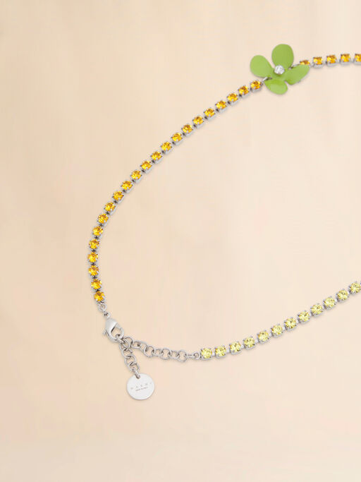 Collier avec fleurs émaillées multicolores et strass - Colliers