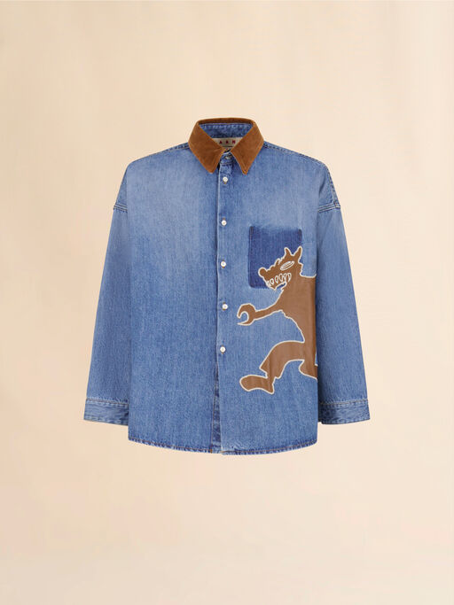 Blue denim shirt with wolf patch - Shirts