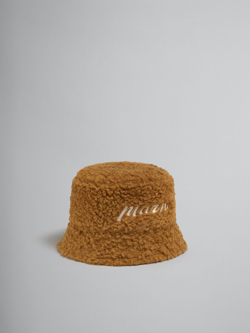Brown teddy bucket hat with embroidered logo - Hats - Image 1