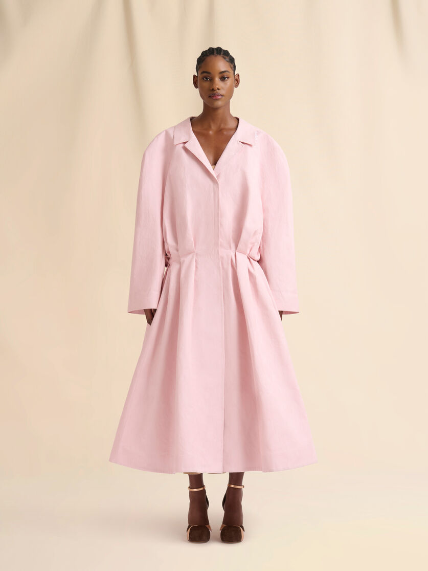 Pink bonded cotton oversized duster coat with floral motif - Coats - Image 2