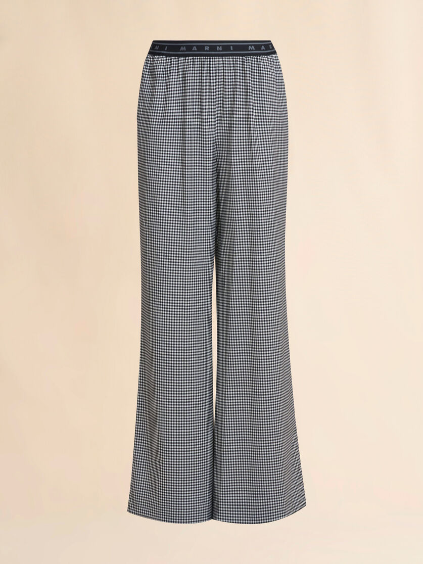 Wool blend black and white check palazzo trousers - Pants - Image 1