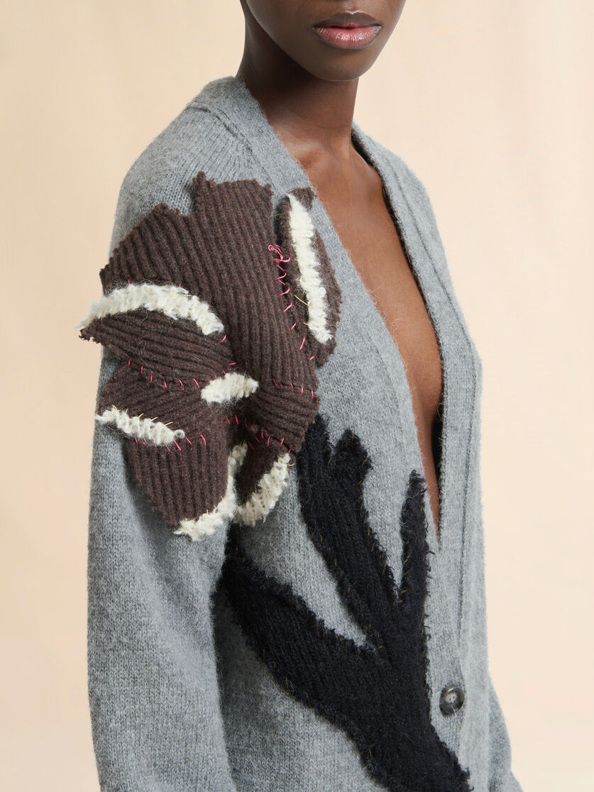 Grey Alpaca wool cardigan with flower patch - Pullovers - Image 4