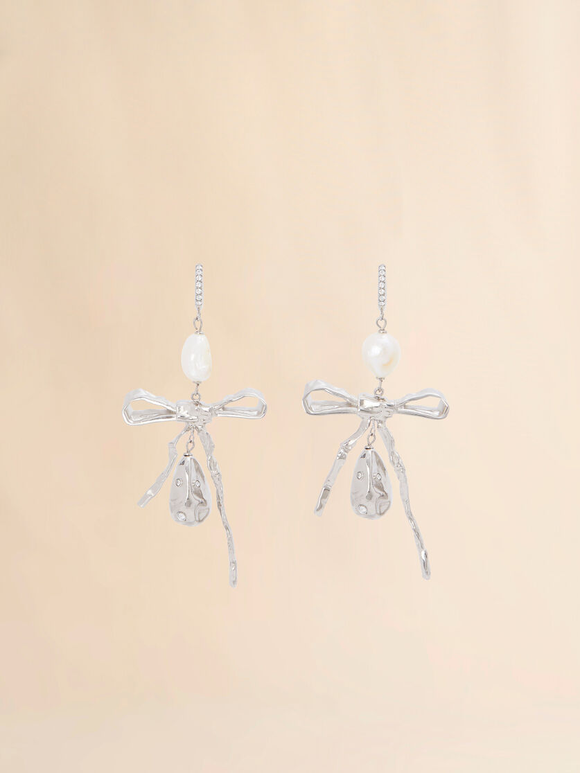 Silver Bow drop earrings - Earrings - Image 1