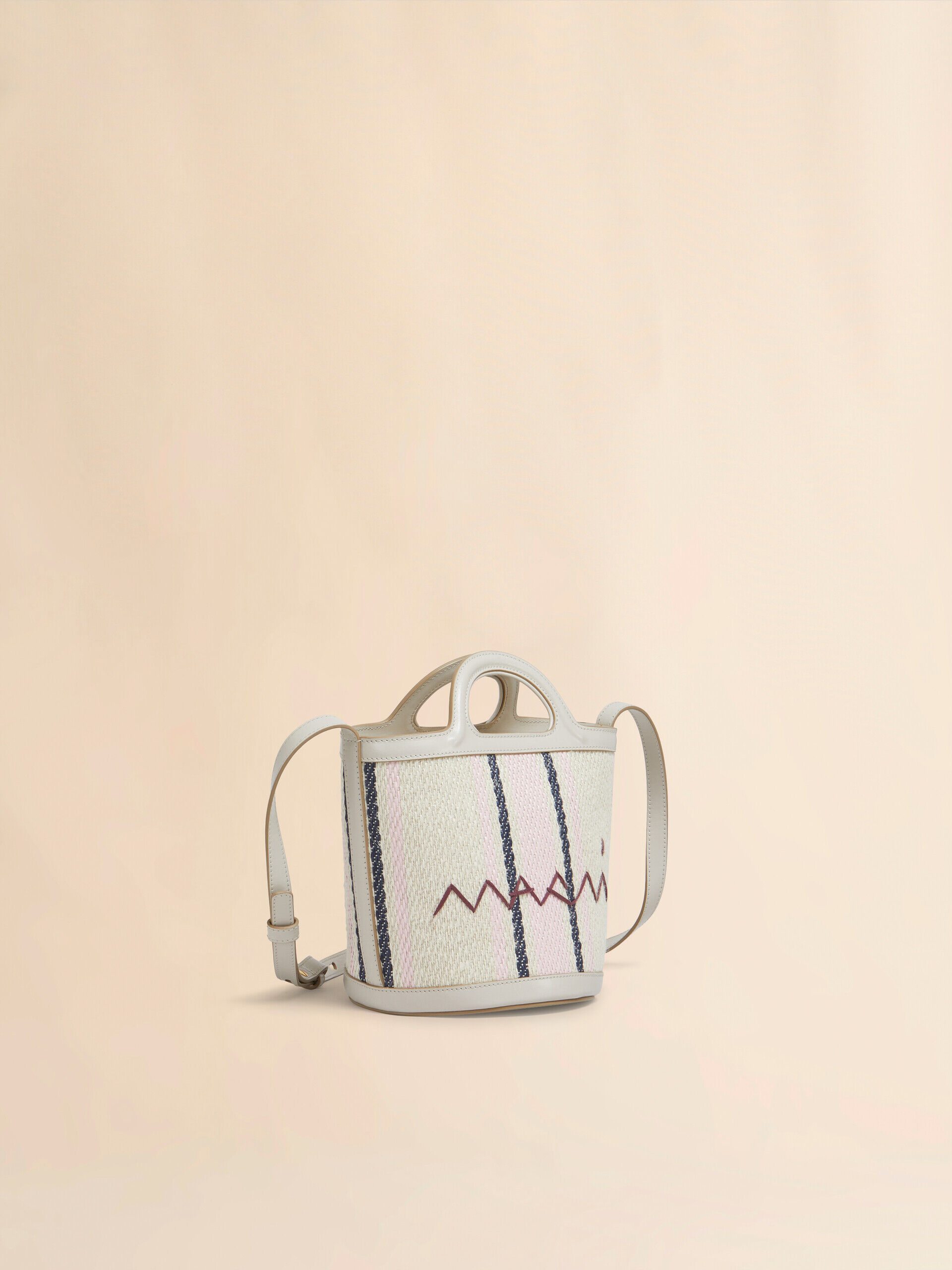 【MARNI】TROPICALIA スモール バケット バッグ ブラウン レザー＆ストライプファブリック製 Tropicalia