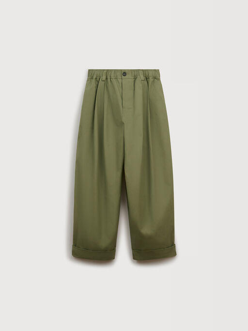 Green canvas trousers with pleats - Pants