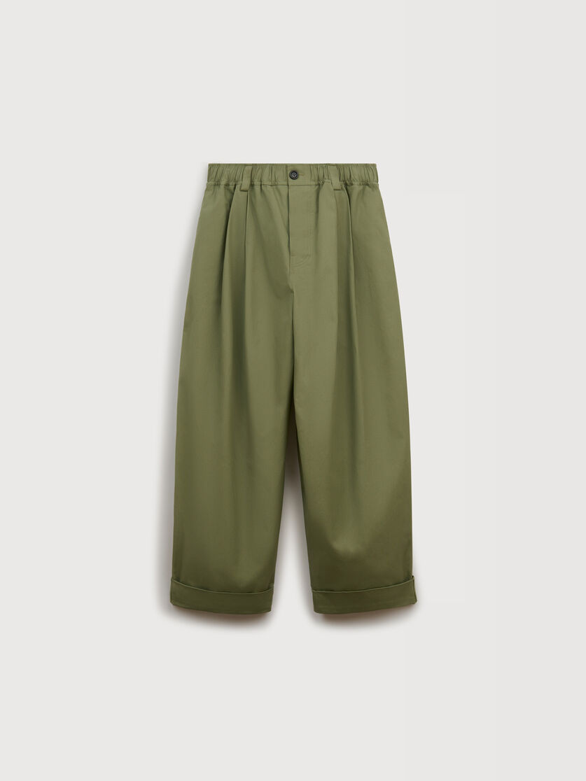 Green canvas trousers with pleats, Image 1