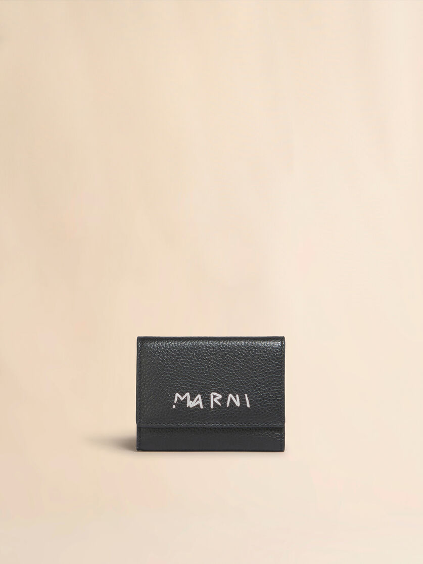 Black leather key holder with Marni Mending embroidery - Key Rings - Image 1
