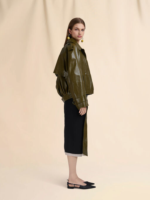 Gabardina corta de napa verde oscura - Chaquetas