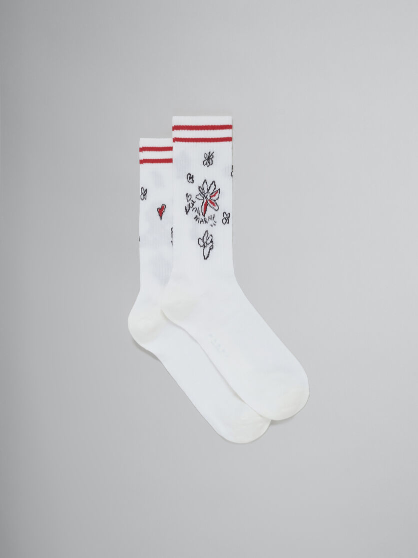 White socks with Day Dreaming floral design - Socks - Image 1