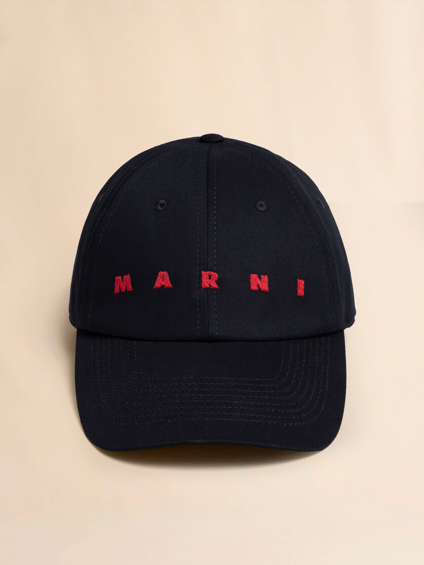 Black organic gabardine baseball cap with embroidered logo | Marni 