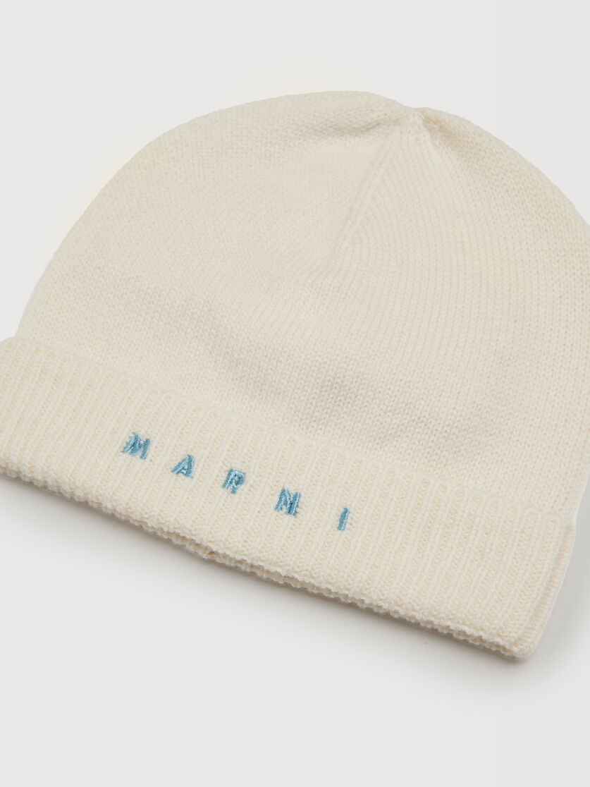 Beige cashmere blend beanie with embroidered Marni logo, Image 3