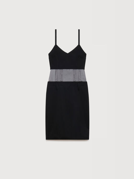 Black wool dress with satin waist - Dresses
