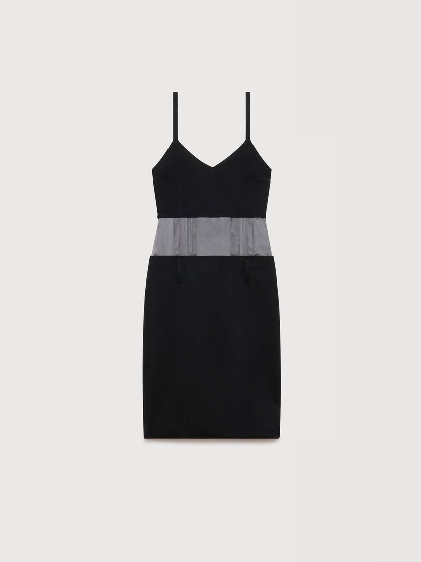 Black wool dress with satin waist, Image 1