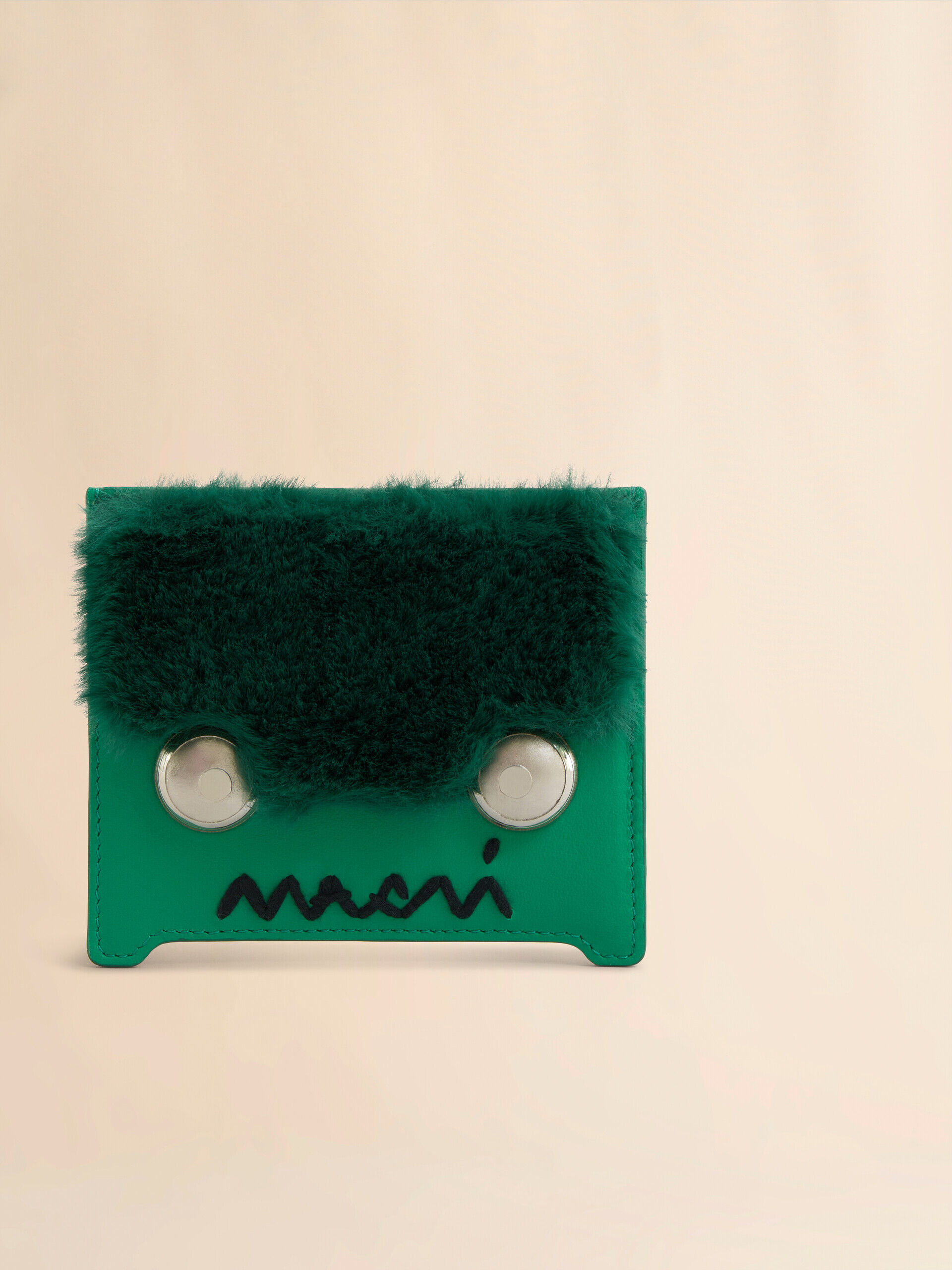 グリーン レザー製カードホルダー、マルニシンボルロゴ入り | Marni