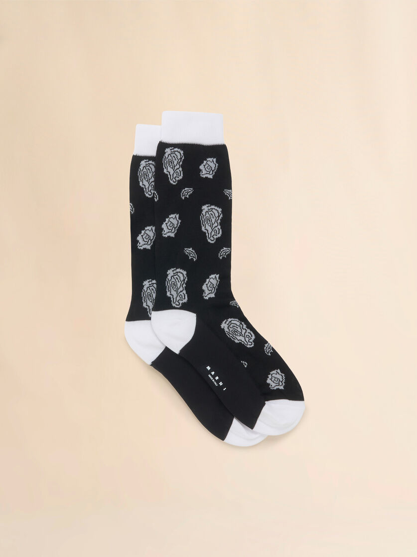 Black stretch cotton socks with floral intarsia - Socks - Image 1