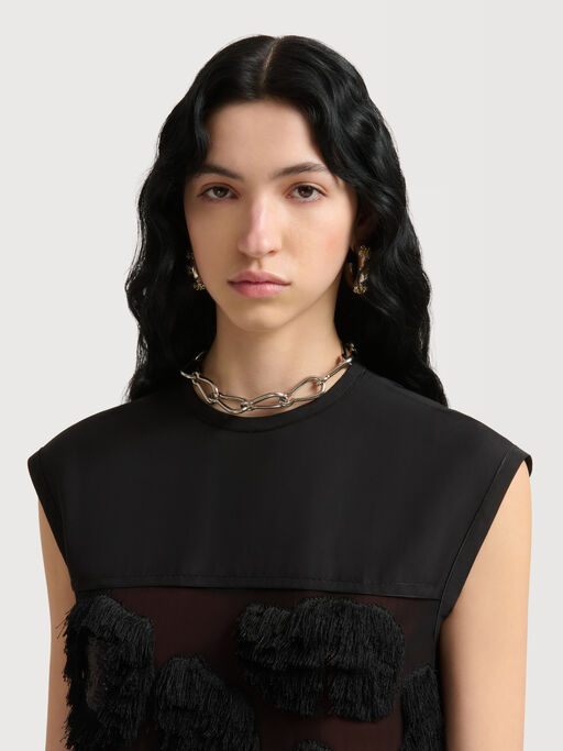 Black georgette dress with shaggy camouflage motif - Dresses