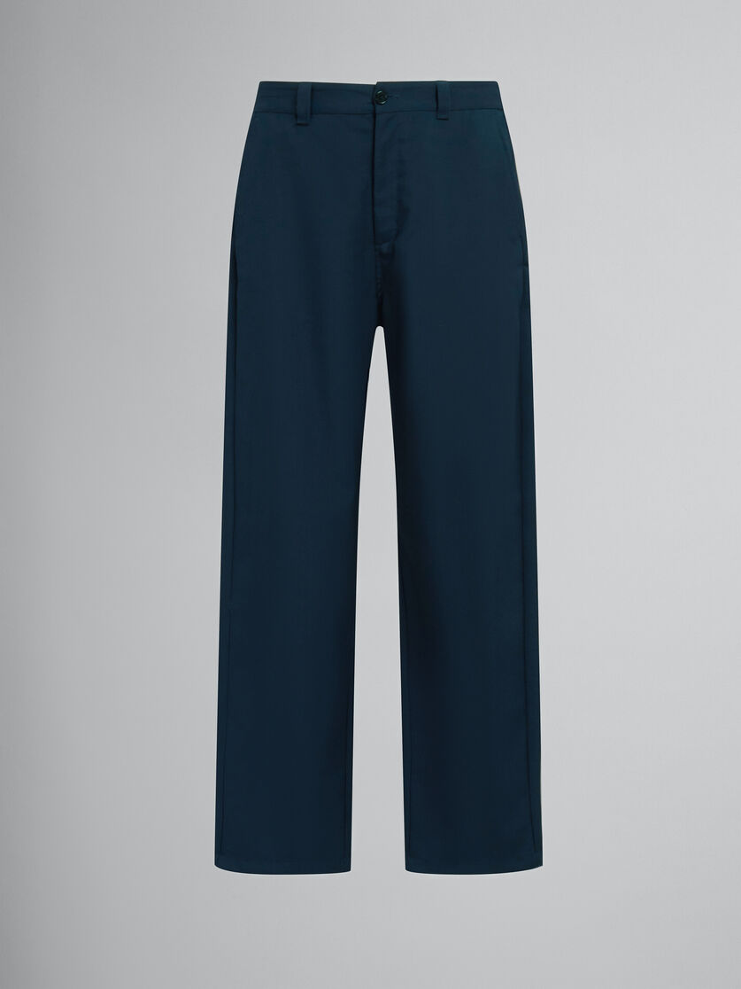Pantaloni in fresco lana blu scuro con logo in vita sul retro - Pantaloni - Image 1