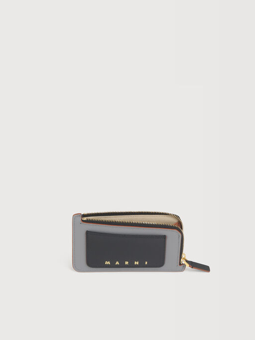 ピンク、グレー＆グリーン レザー Trunkジップカードホルダー - 財布