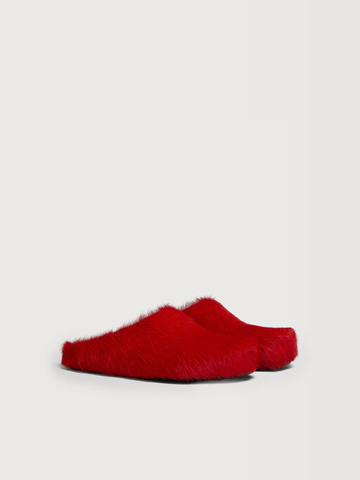 Red long hair calfskin Fussbett sabot - Clogs
