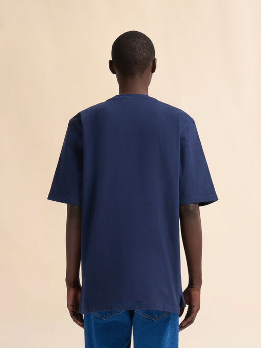 ディープブルーブルー マルニパッチ付き オーガニックコットン製オーバーサイズTシャツ - シャツ