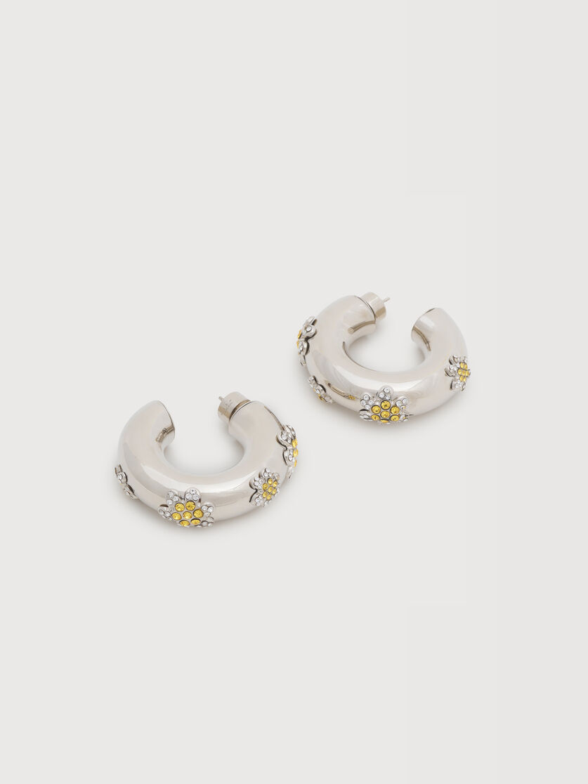 Pendientes de aro con margaritas de pedrer&iacute;a amarilla, Image 1