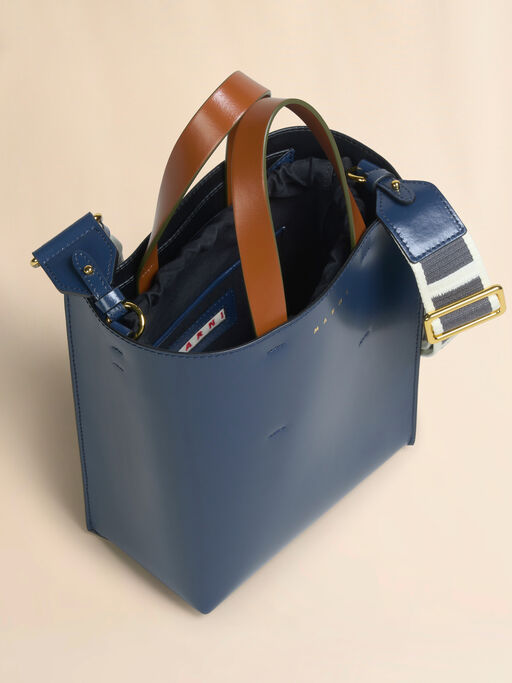 Blue grey and brown leather Museo mini bag - Shopping Bags