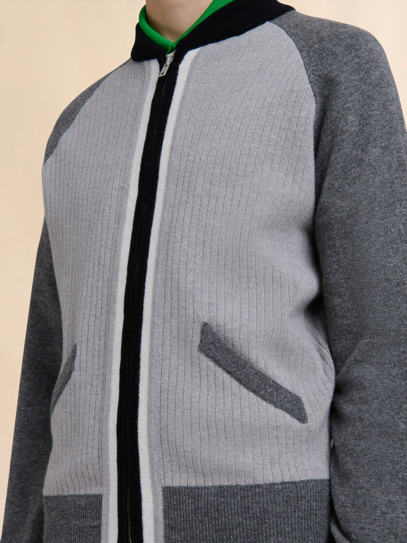 Grey wool cardigan with bomber neck - Pullovers - Image 4