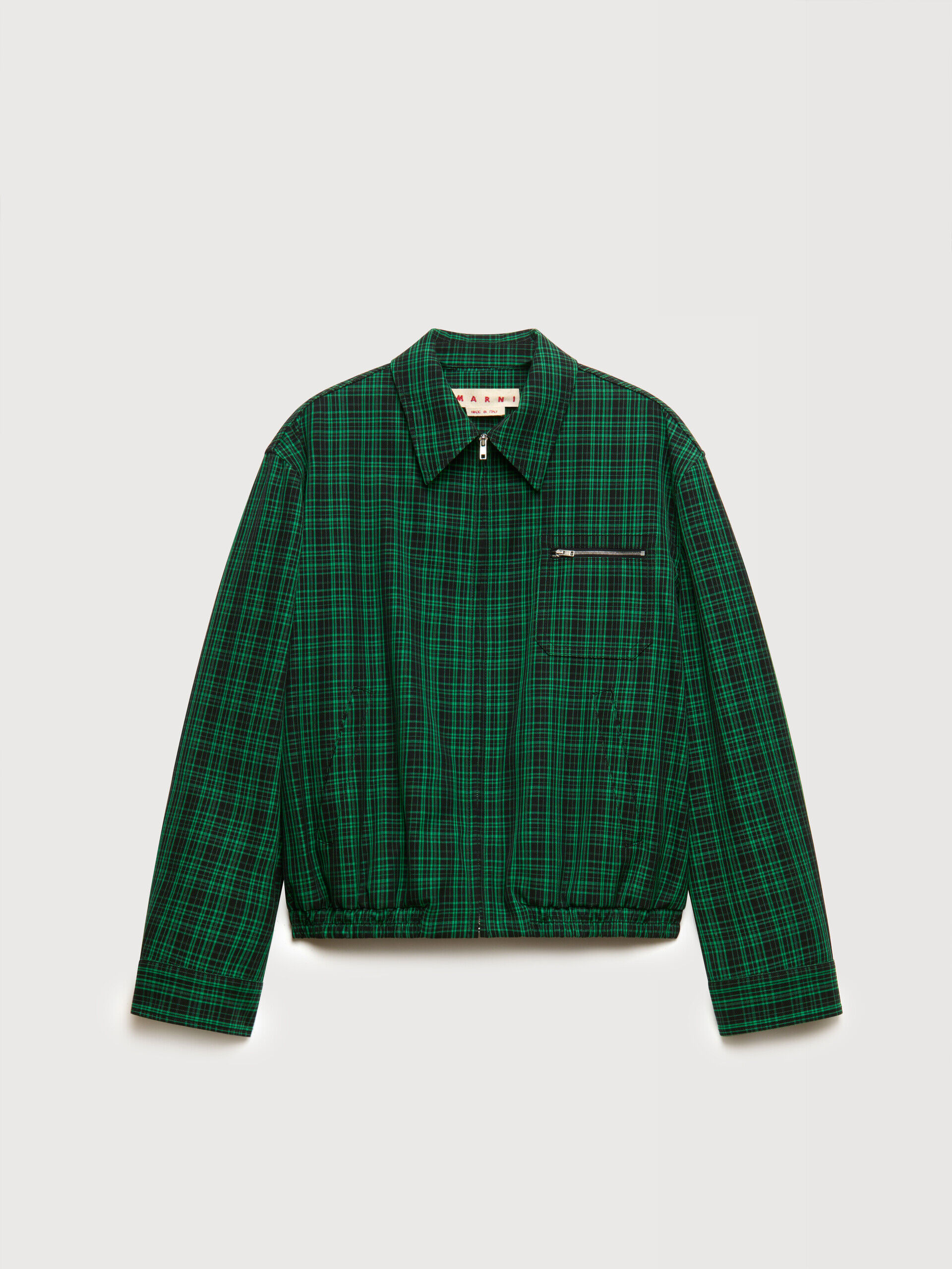 Green checked wool-cotton jacket with zip | Marni