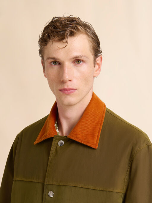 Green gabardine jacket with corduroy collar - Coats