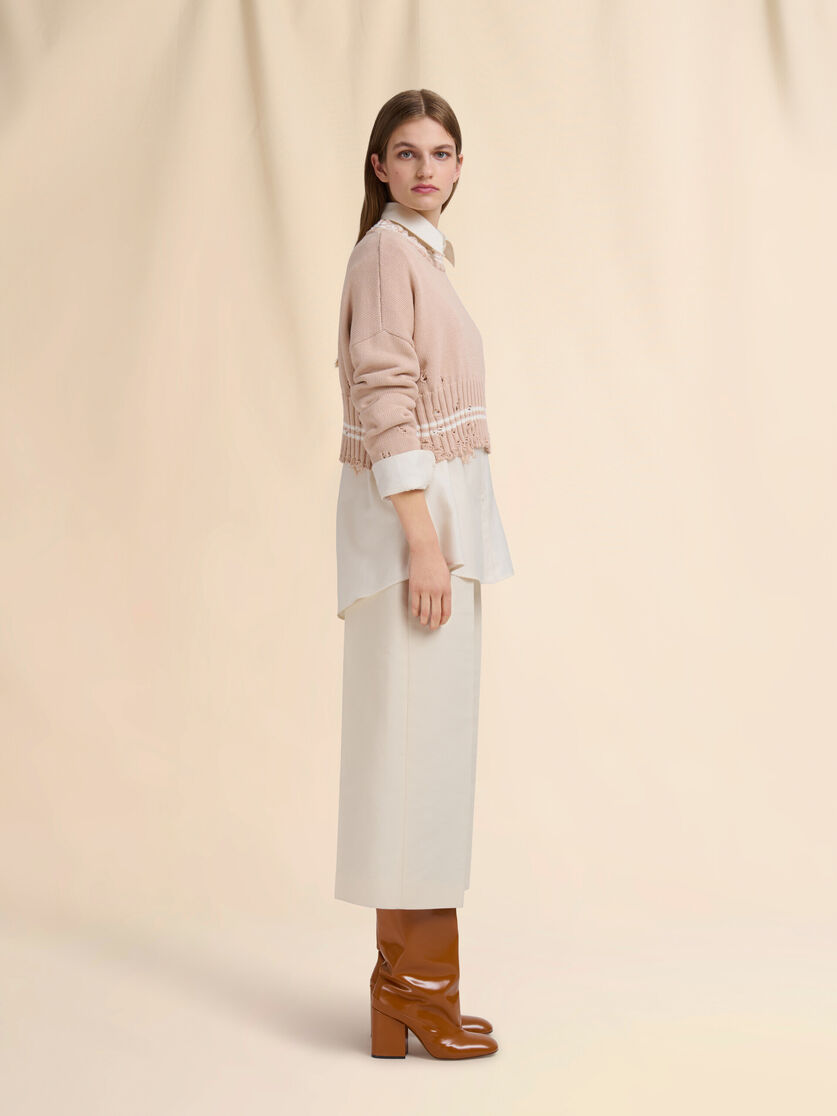 Beige dishevelled cotton jumper - Pullovers - Image 5