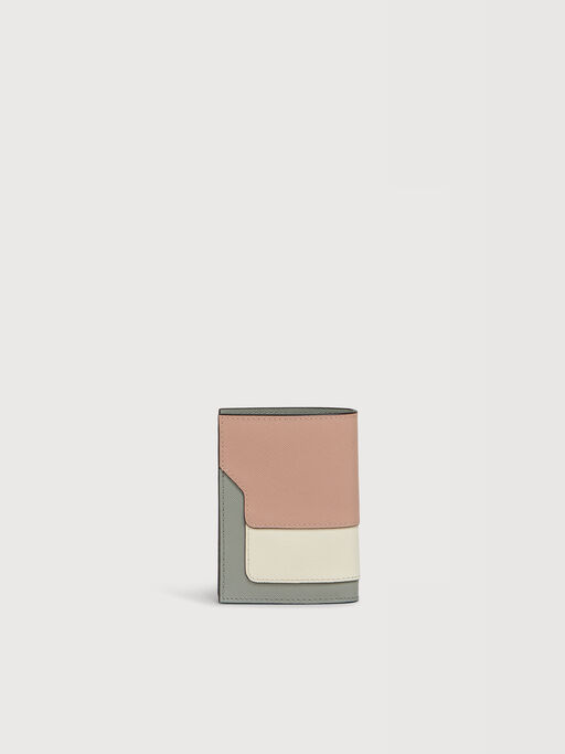 Light pink, white and grey saffiano leather bi-fold wallet - Wallets