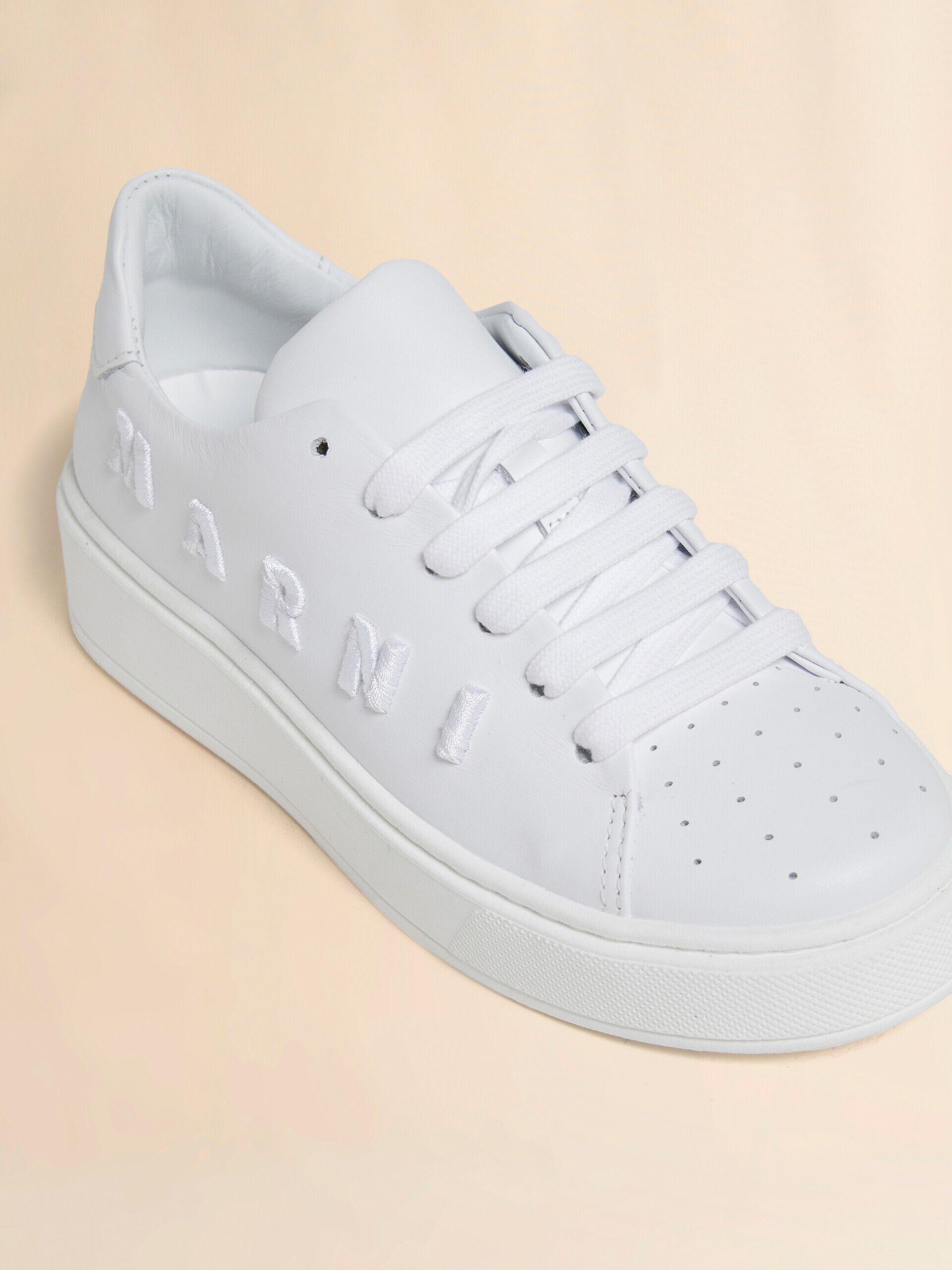White leather sneaker with tonal Marni embroidery | Marni