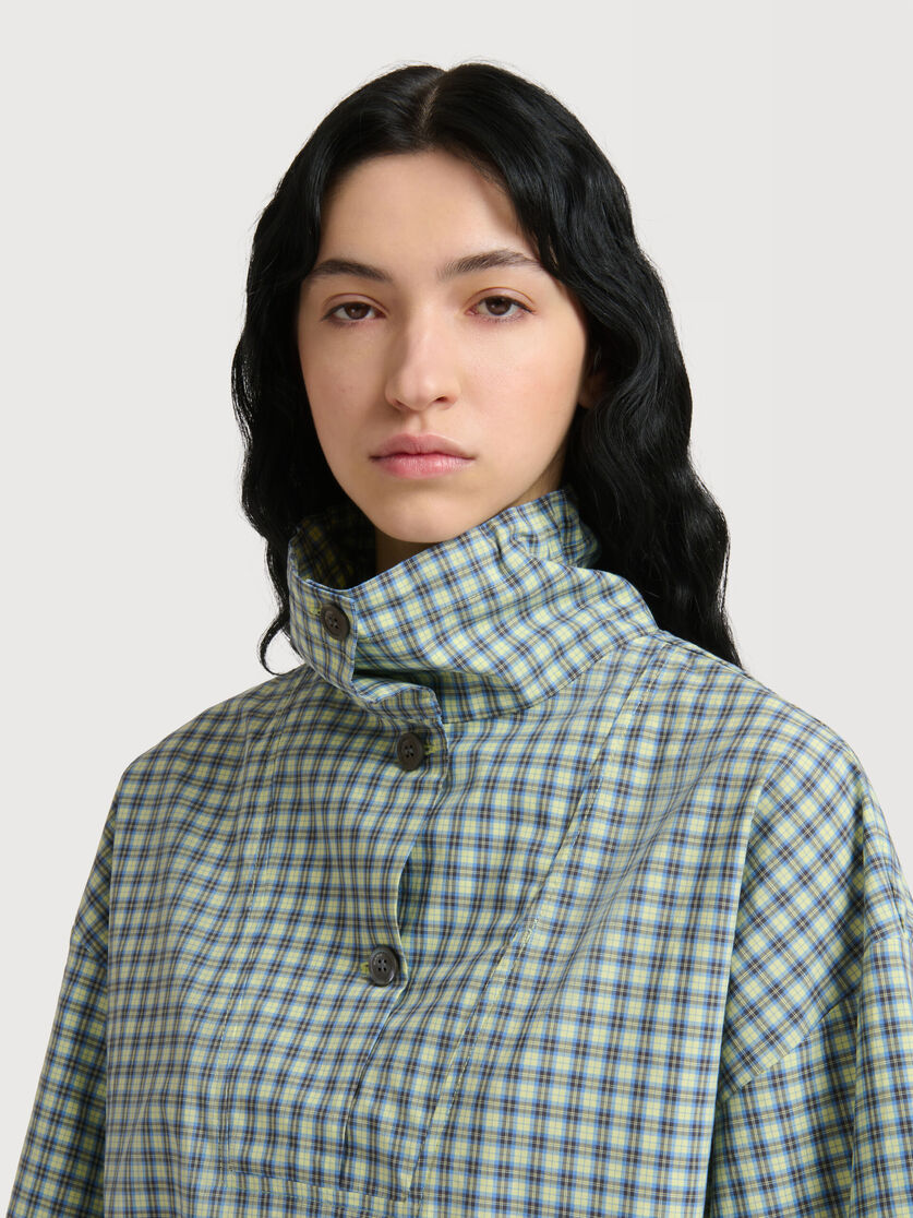 Green checked poplin blouse with high neck, Image 5