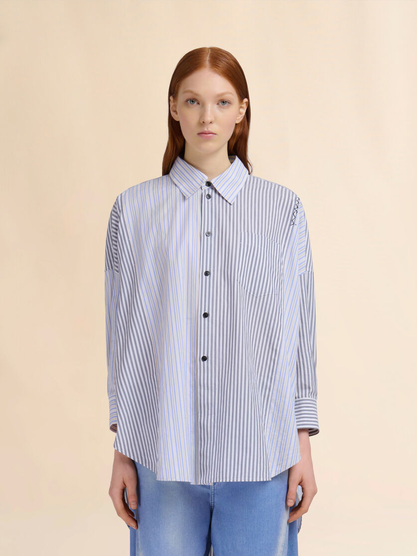 Grey striped organic poplin patchwork shirt - Shirts - Image 2