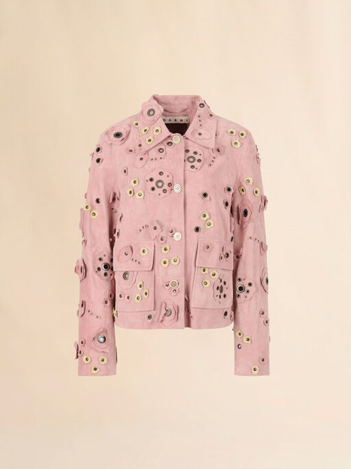 Pink suede jacket with flower appliqués - Jackets
