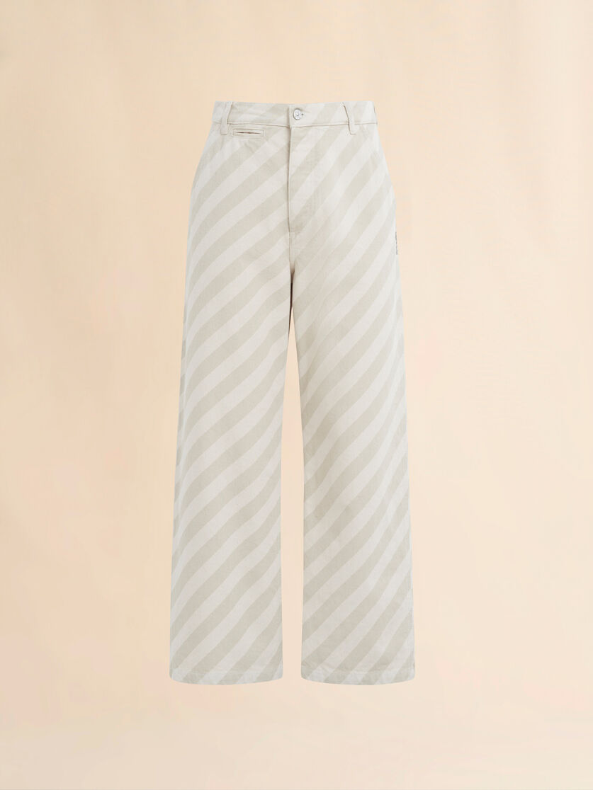 Pantalón de denim beige a rayas de cintura alta - Pantalones - Image 1