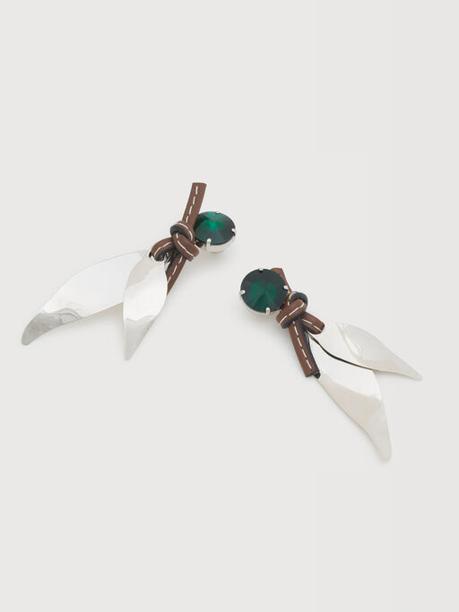 Silver leaf charm leather Archivio earrings - Earrings