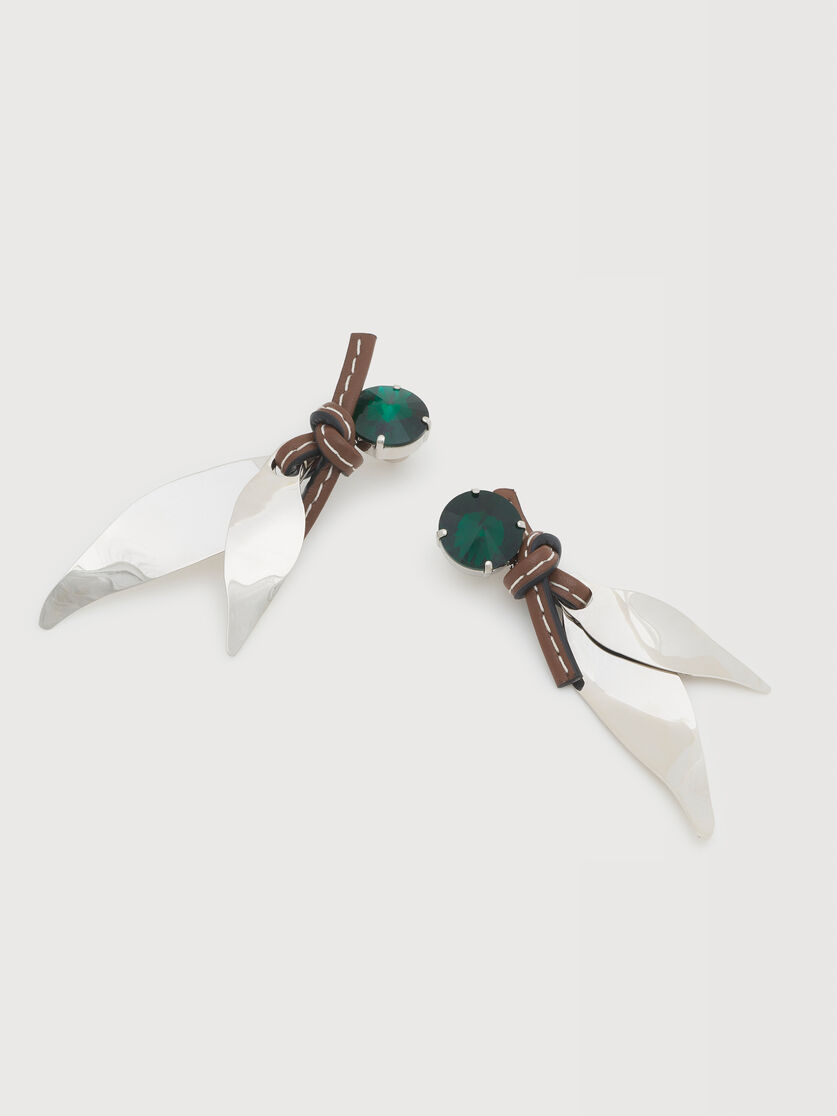 Silver leaf charm leather Archivio earrings, Image 1