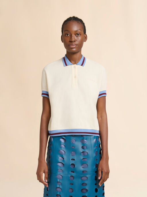 Cream piqué short-sleeved polo shirt - T-shirts