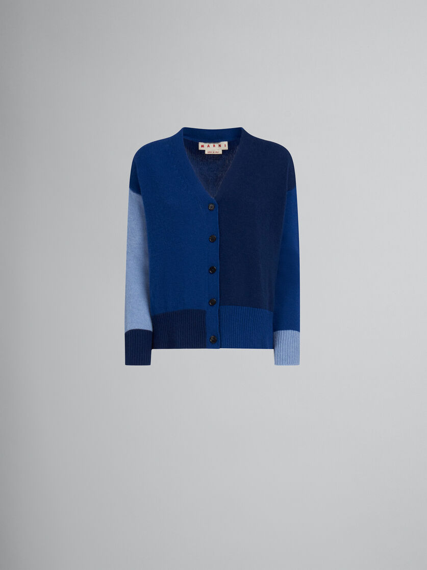Cardigan in cashmere blu color block - Pullover - Image 1