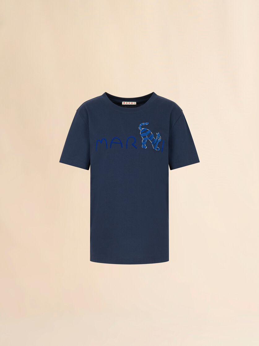 Animal Alphabetロゴ ディープブルー コットンTシャツ, Image 1